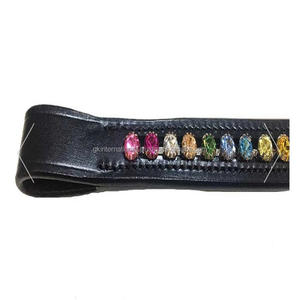 Couture extra fine faite à la main et rembourrage cristaux de canal vides bande de front de cheval en cuir décorative pour bride en pleine taille d'épi - Product Image 5