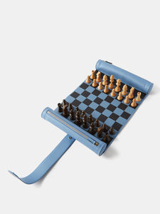 Microfiber Leather Roll-Up <b>Backgammon</b> Box Blue Eco-Friendly Durable Storage Case Children's Leisure Unisex Portable Design - Product Image 2