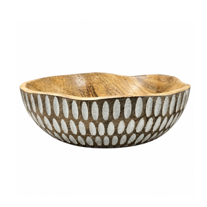 Tazón Decorativo de Madera Hecho a Mano con Patrón de Hojas Blancas, Tazón Rústico de Madera para Servir Frutas, Bocadillos, Frutos Secos, Mesa de Comedor - Product Image 1