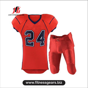 Ensemble Maillot et Pantalon de Football Américain Sublimé pour Homme Rouge 24 – Ensemble en Maille Respirant à Col en V et Manches Courtes Anti-Transpiration - Product Image 1