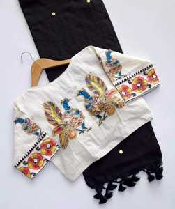 Blusa de Sari de Algodón Khadi para Mujer |   Gini Tejido a Mano |   Ropa Tradicional Étnica India para Fiestas y Ocasiones Especiales |   Secado Rápido - Product Image 4