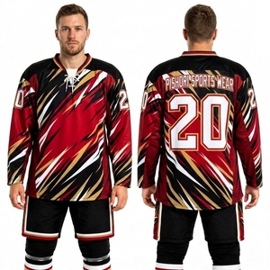 Custom <b>Red</b> Black Ice Hockey Jersey Diagonal Design Full Sleeve 100% Polyester Sublimation Team Sportswear - Product Image 1