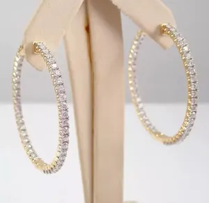 Round Cut Natural Diamond Women's Wedding <b>Large</b> <b>Hoop</b> Earrings 18K Yellow Gold - Product Image 3