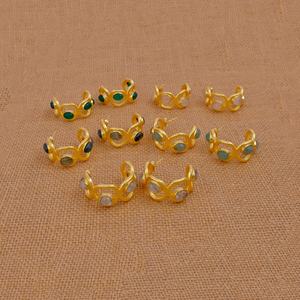 Wholesale Elegant Fashion <b>Earrings</b> Handcrafted Natural Green <b>Onyx</b> Gemstone Gold Plating Statement Hoops Stud Premier Jewelry - Product Image 6