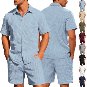 Ensemble deux pièces décontracté d'été pour homme en tissu gaufré respirant à rayures – Vente en gros - Product Image 2