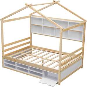 Lit superposé traditionnel en bois massif durable avec 6 étagères et toit intégré, écologique et naturel, pour chambre à coucher et salon - Product Image 2