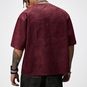 SUQAINA FASHION GARMENTS Camiseta de Hombre, Corte Regular, Color Granate, Manga Corta, Cuello Redondo, Estilo Urbano, Tejido con Relieve, 100% Algodón - Product Image 1
