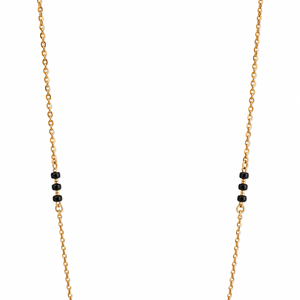 Collier Mangalsutra en or rose 14 carats avec diamants floraux, perles noires, chaîne à maillons géométriques polie, cadeau de mariage pour femme, bijoux fins - Product Image 3