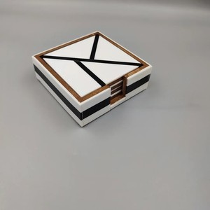 Resin Square <b>Coasters</b> <b>Set</b> with Storage Box Black White Geometric Design Modern Table Mats Reusable - Product Image 4