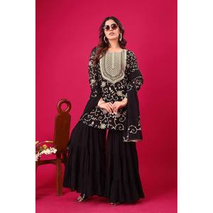 Mono de Fiesta con Bordado Pesado de Diseñador, Top-Sharara y Dupatta para Ocasiones Elegantes - Product Image 5