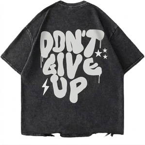 T-shirt uni en coton tricoté 100% pour homme, coupe ample, 300g, avec logo personnalisé Hip Hop noir, sérigraphie, fabrication sur mesure - Product Image 1