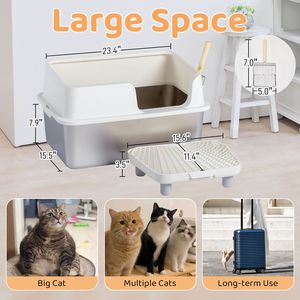 Lettiera per Gatti Extra Large in Acciaio Inossidabile con Bordi Alti e Filtro a Pedale per Gatti di Taglia Grande - Product Image 6