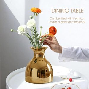 Vase à fleurs en métal de type exclusif, surface plane, couleur dorée, design élégant, résistant à la rouille, pour décorer votre maison - Product Image 3