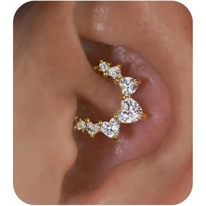 Pendientes Daith Chapados en Oro de 14K para Mujer, Pequeños, de Acero Quirúrgico, Tipo Huggie, para Piercing Helix, con Diamante, Aptos para Cartílago - Product Image 1