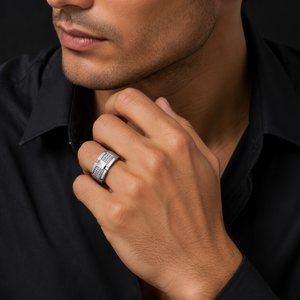 <b>925</b> Sterling <b>Silver</b> Geometric Micro Pave Cubic Zirconia <b>Ring</b> for Men Wedding Party Daily Wear High Polish Finish - Product Image 1