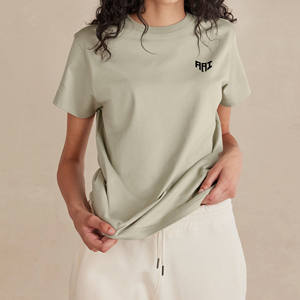 Camiseta de Algodón Personalizada OEM ODM al por Mayor, Cuello Redondo, Manga Corta, Unisex, Verde Salvia, Fabricación de Ropa en Blanco - Product Image 1