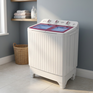 Lavadora semiautomática blanca de doble tina con compartimentos separados para lavado y centrifugado, ideal para esculturas y adornos decorativos del hogar. - Product Image 2