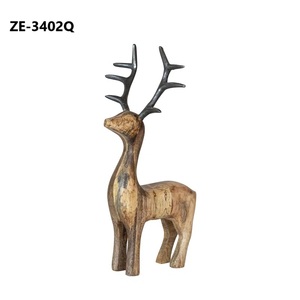 Figura de Ciervo de Madera Hecha a Mano, Escultura Rústica de Animal, Decoración de Mesa para Sala de Estar, Tema Navideño ZE-3402Q - Product Image 2