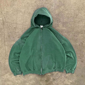 Sweat à capuche personnalisé de haute qualité, 100% coton, épais, à épaules tombantes, double fermeture éclair, effet délavé à l'acide - Product Image 3