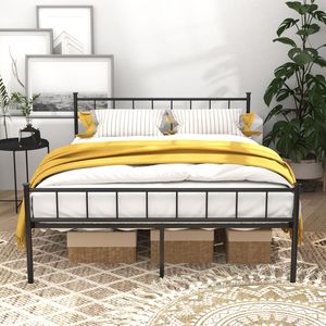 Struttura letto matrimoniale in metallo con testiera e pediera, stabile dal punto di vista strutturale, con vano contenitore sotto il letto, non richiede rete a molle, colore nero - Product Image 2
