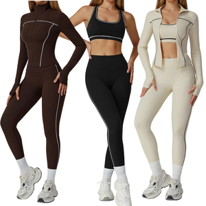 Trendy 3PCS Yoga Tracksuit Women Breathable Sportswear Set Gym Bra Leggings and Athletic Jacket Spandex/Nylon Eco-Friendly - Product Image 1