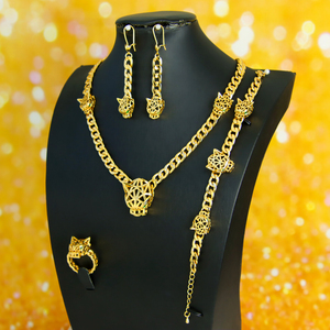 Luxury Dubai Gold Hollow Leopard Design Necklace Set 21k Gold Plated Italian Fashion Panther Jewelry Set for Party - Product Image 3