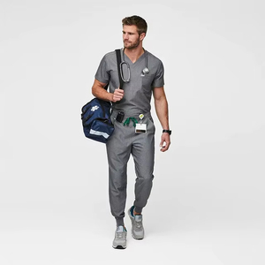 ชุดสครับแบบยูนิเซ็กซ์ ผ้าสแปนเด็กซ์ถัก ชุดยูนิฟอร์มโรงพยาบาล ผ้าแคนวาส ตรวจจับรอยขาดด้วยเข็ม ตัดเย็บไร้รอยต่อ สำหรับแพทย์ พยาบาล สีเทา สีชมพู - Product Image 4