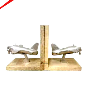Sujetalibros de Madera y Aluminio con Diseño de Avión, Calidad Superior, Color Plateado y Marrón, para Decoración del Hogar y Hoteles - Product Image 1