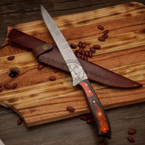 Couteau à fileter de pêche en acier Damas neuf de 8 pouces, ambidextre, manche en Pakkawood, multi-usage, fait main, pour l'extérieur et la cuisine - Product Image 2