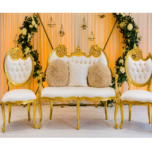 Gorgeous Wedding <b>Sofa</b> Set for Muslim Stages Latest Wedding Stage <b>Sofa</b> Set for Reception Party Designer <b>Gold</b> Wedding <b>Sofa</b> Set - Product Image 1