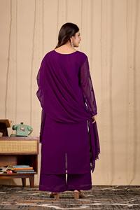 <b>Women</b> Traditional Purple Embroidered Ankle-Length <b>Kurta</b> Set With Dupatta <b>For</b> Wedding India Pakistan Style - Product Image 3
