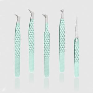 Punta de fibra de extensión de pestañas personalizada, 5 pares de pinzas de 45 90 grados, pinzas rectas de sujeción fuerte de acero inoxidable - Product Image 2