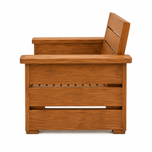 Chaise longue de balcon moderne et durable en teck massif, avec larges accoudoirs et lattes horizontales, idéale pour villa, salon ou parc. - Product Image 2