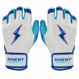 Leather Long Cuff Baseball Batting Gloves | Mint <b>Pink</b> | Pro Grip Premium Fit Left Hook Loop Closure Wrist Support Breathable - Product Image 1