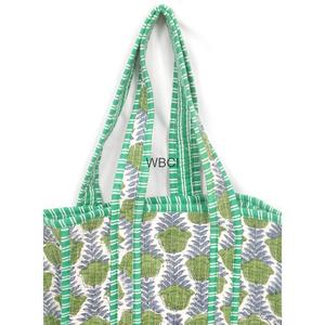 Sacs fourre-tout miniatures en coton matelassé faits à la main, style bohème, avec deux ouvertures, imprimé à blocs, petit sac réutilisable pour le déjeuner - Product Image 3