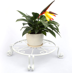 Support de pot de fleurs en fer forgé blanc ornemental avec plateforme ronde à volutes, support de plante en métal vintage pour la maison et le balcon - Product Image 1