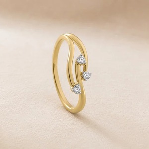 9K Yellow Gold 1.65CT Round Cut Lab Grown Diamond Three Stone <b>Open</b> Bypass Engagement <b>Ring</b> for Women Custom Fine Jewelry - Product Image 3