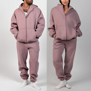Ensemble de sweat-shirts à capuche surdimensionnés pour femmes, couleur unie, en polaire, manches longues, avec poches, pour l'automne, longueur normale, en coton tricoté - Product Image 3