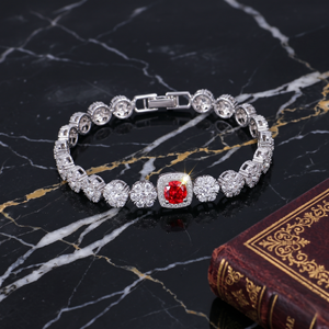 Red Lab Created Diamond Sterling Silver Certified Crown Pattern Trendy Statement <b>Bracelet</b> Oval Clasp Chain 7.5inches Women - Product Image 3