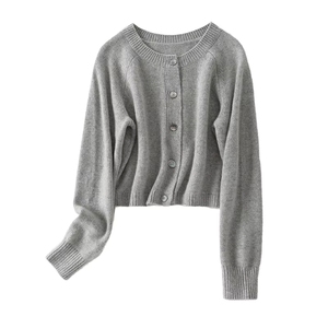 Suéter Corto de Punto para Mujer, Cuello Redondo, Manga Larga, Color Sólido, Botones al Frente, Transpirable, Informal, Ropa de Otoño para Mujer - Product Image 1
