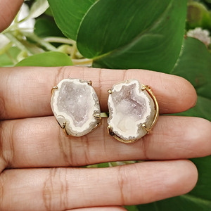 Authentic white geode druzy agate stud <b>earring</b> screw <b>post</b> handmade stud <b>earring</b> handmade <b>earring</b> for her everyday wear fashion - Product Image 2
