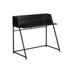 Contemporary Modern 48\"L Home Office Laptop <b>Computer</b> <b>Desk</b> with Storage Shelves in Black Laminate and Metal Black Finish - Product Image 2