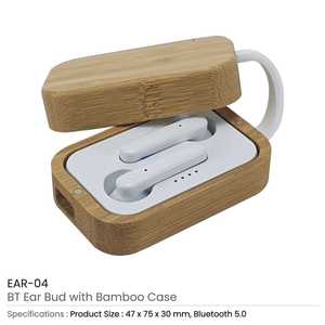 Écouteurs TWS de haute qualité audio avec étui en bambou, écouteurs et casques BT sans réduction de bruit - Product Image 3