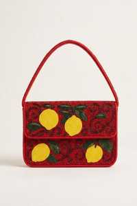 Handmade Embroidered <b>Canvas</b> Handbag Rectangular Shape Cactus Pattern Green Handle Textile Craft - Product Image 6