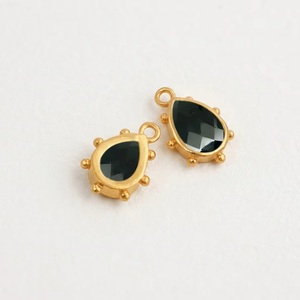 Natural Black Onyx Silver <b>Gold</b> Plated Beaded Teardrop <b>Pendant</b> Faceted Gemstone Charms for Unisex DIY Necklace Jewelry - Product Image 1