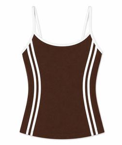 2026 <b>Womens</b> Brown <b>Knitted</b> Skinny Fit Striped <b>Tank</b> <b>Top</b> Breathable Spandex/Polyester Quick Dry Custom Embroidery High - Product Image 1