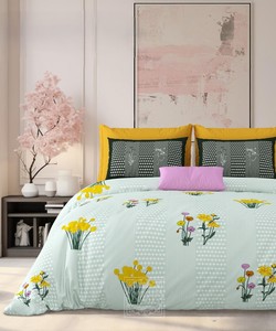 Ensemble de linge de lit King-Size blanc laiteux doux et confortable de qualité supérieure 100% coton imprimé feuilles motif drap plat 2 taies d'oreiller - Product Image 3