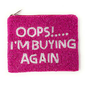 Monedero de cuentas de semillas hecho a mano con cita divertida y texto personalizado, bordado a mano, con cremallera, billetera compacta unisex - Product Image 2