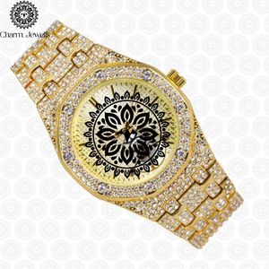 Charm_Jewells Montre de luxe en or pour femme, boîtier rond, mouvement à quartz analogique, bracelet incrusté de diamants, 38 mm - Product Image 2