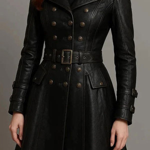 Women's Steampunk Top Faux Leather Trench Coat <b>Corset</b> Back <b>Gothic</b> Overcoat Wholesale - Product Image 3